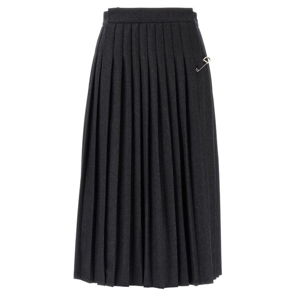Prada Gray Virgin Wool Midi Women's Skirt